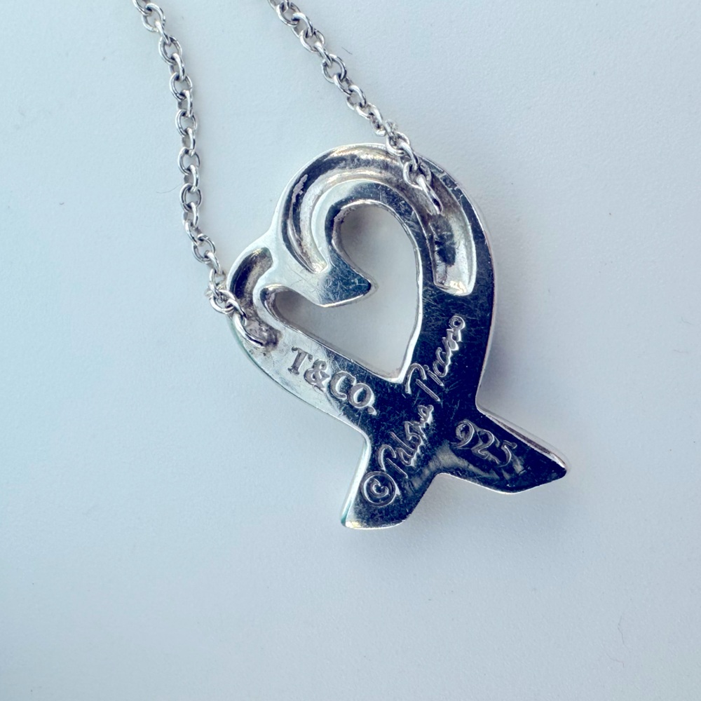 Tiffany & Co. Elsa Peretti Small Open Heart Necklace Sterling Silver 15mm W Box - Picture 8 of 13